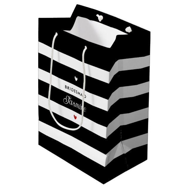 Sac Cadeau Moyen Bridesmaid noir blanc rayures (Devant Angle)