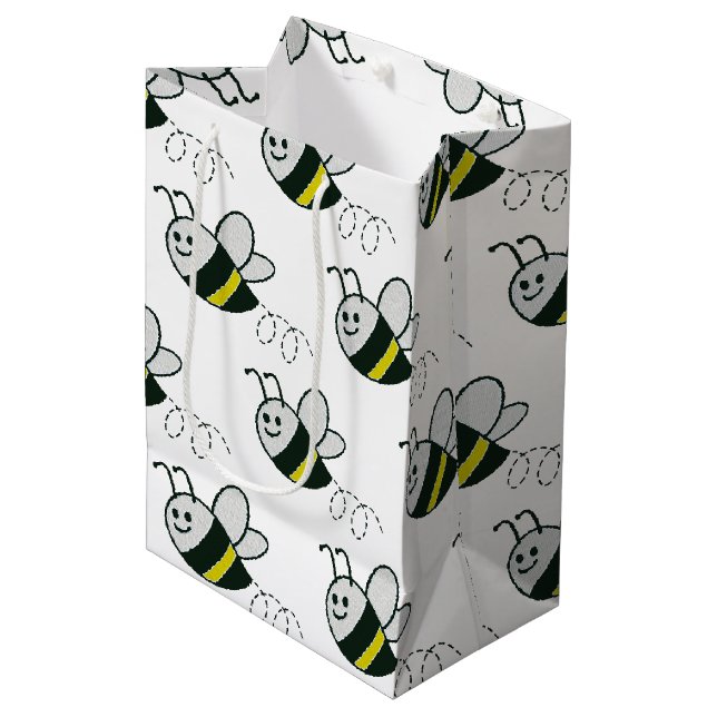 Sac Cadeau Moyen Broderie Imprimer Baby shower d'abeille mignonne (Devant Angle)