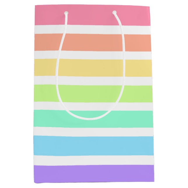 Sac Cadeau Moyen Bubblegum arc-en-ciel et bandes blanches (Devant)