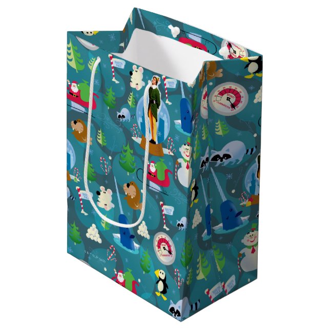 Sac Cadeau Moyen Buddy l'elfe et personnages Motif Turquoise (Devant Angle)
