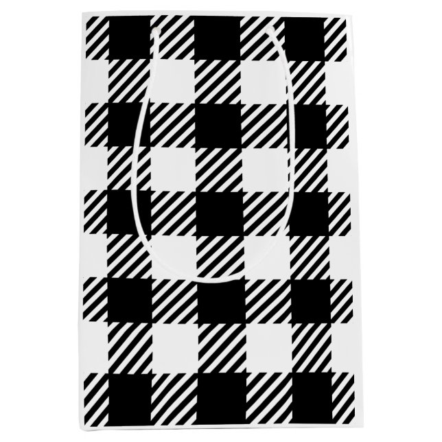 Sac Cadeau Moyen Buffalo Plaid Classic Designer Style Noir Blanc (Devant)