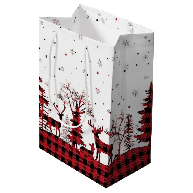 Sac Cadeau Moyen Buffalo Plaid En vichy Festive Noël (Dos Angle)