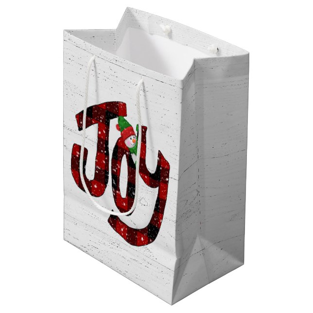 Sac Cadeau Moyen Buffalo Plaid Joie Sur Bois Blanchi (Devant Angle)