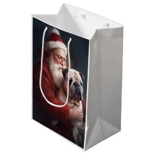 Sac Cadeau Moyen Bulldog avec Noël Festif du Père Noël