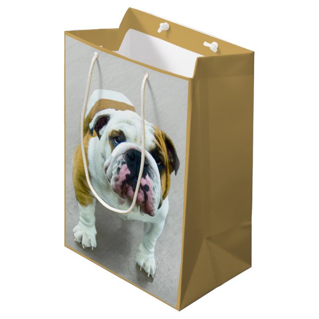 Sac Cadeau Moyen Bulldog Painting - Cute Original Dog Art (Devant Angle)