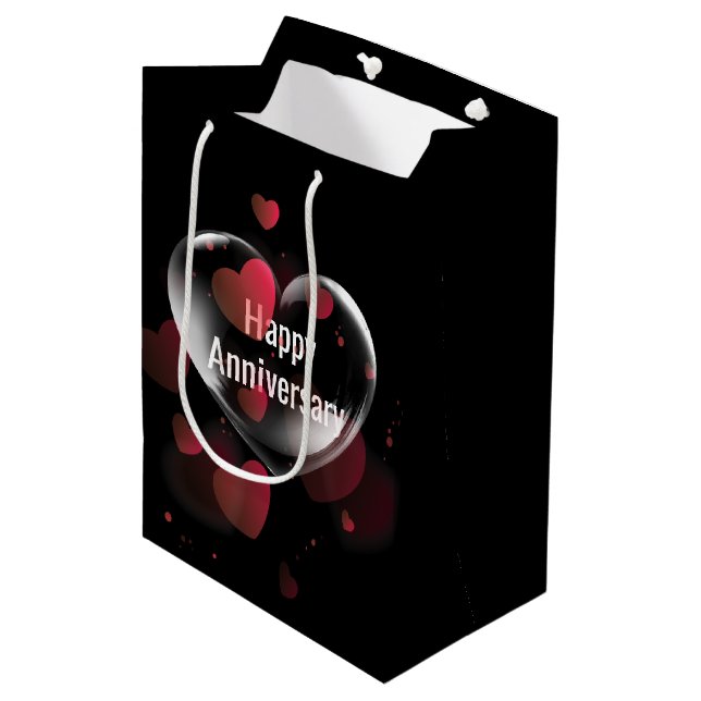 Sac Cadeau Moyen Bulle Coeur Anniversaire Avec Coeurs Rouges (Devant Angle)