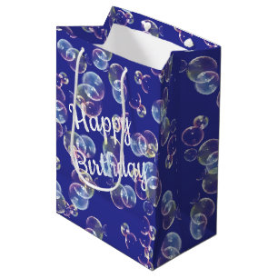 Sac Cadeau Moyen Bulles De Savon Anniversaire En Bleu