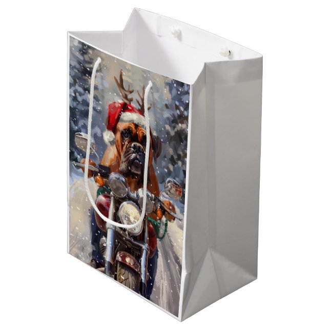 Sac Cadeau Moyen Bullmastiff Chien équitation Moto Noël (Devant Angle)