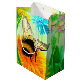 Sac Cadeau Moyen Bumble Bee sur un Dandelion Flower Illustration