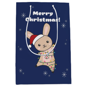Sac Cadeau Moyen Bunny Joyeux Noël Animaux d'hiver Lapins Mediu