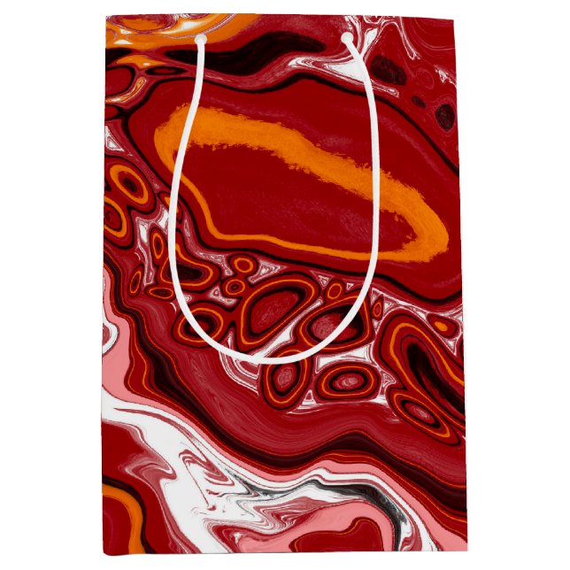 Sac Cadeau Moyen Burgundy White Digital Fluid Art (Devant)
