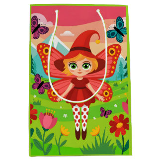 Sac Cadeau Moyen Butterfly Fairy Illustration in Whimsical Forest