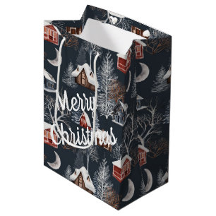 Sac Cadeau Moyen Cabine de Noël hivernal