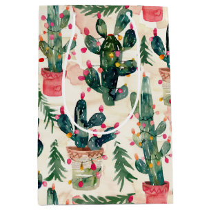 Sac Cadeau Moyen cactus aquarelle lumières de noël pour don