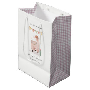Sac Cadeau Moyen Cactus Boho Llama mignonne violet plaid Baby showe