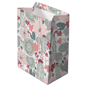 Sac Cadeau Moyen Cactus rose Succulents Motif floral