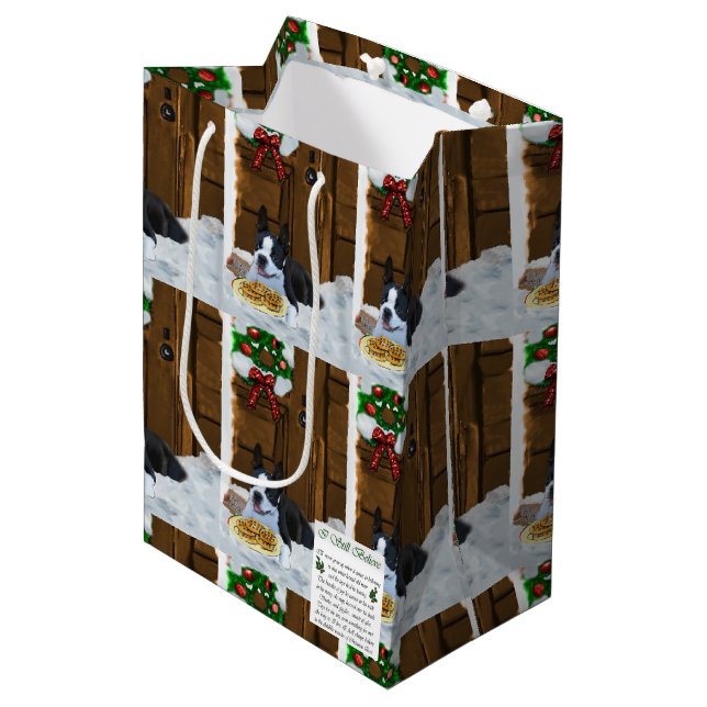Sac Cadeau Moyen Cadeaux de Noël Boston Terrier (Devant Angle)