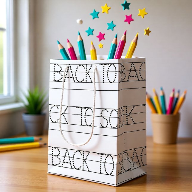 Sac Cadeau Moyen Cahier ligné de style enseignant pour la rentrée s (Back to School Lined Notebook Style Teacher Medium Gift Bag)