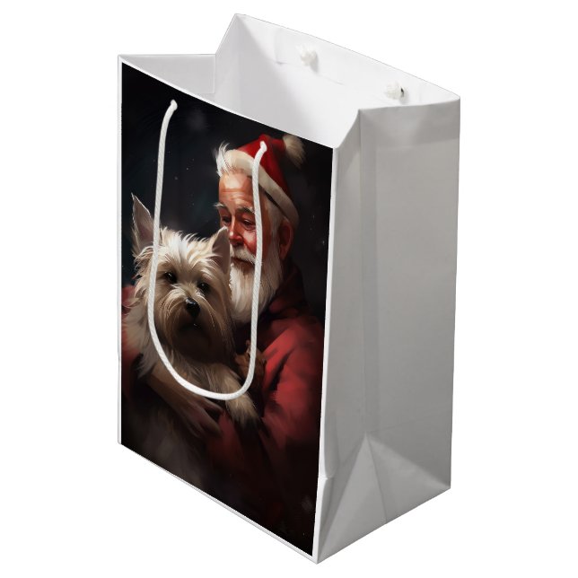 Sac Cadeau Moyen Cairn Terrier Avec Noël Festif Du Père Noël (Devant Angle)