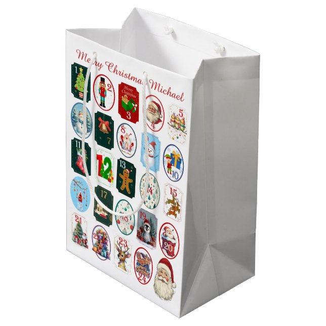Sac Cadeau Moyen Calendrier Festif de l'Avent Blanc (Dos Angle)