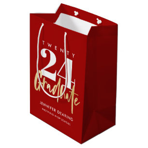 Sac Cadeau Moyen Calligraphie Or moderne Graduation Rouge
