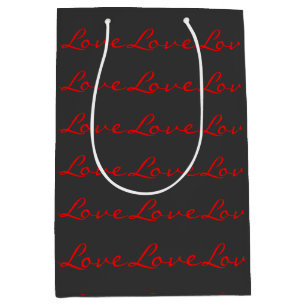 Sac Cadeau Moyen Calligraphie Tendance Grise Rouge Amour Mariage