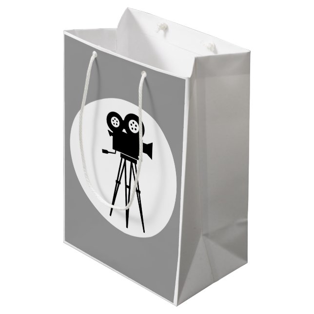 SAC CADEAU MOYEN CAMÉRA DE FILM NOIR ET BLANC CLASSÉ AVEC TRIPOD (Devant Angle)