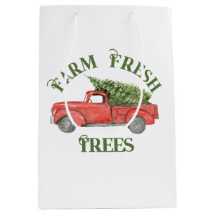 Sac Cadeau Moyen Camion de Noël Rouge Ferme Arbres frais