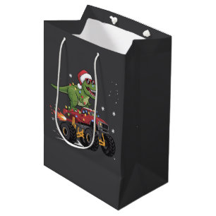 Sac Cadeau Moyen Camion Monstre de Noël Dinosaure T-Rex