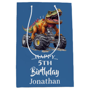Sac Cadeau Moyen Camion monstre Dinosaure Bleu T-Rex