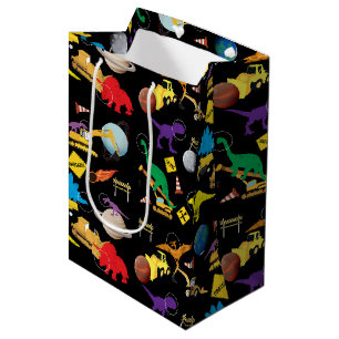 Sac Cadeau Moyen Camions de construction Astronaut Dinosaures dans