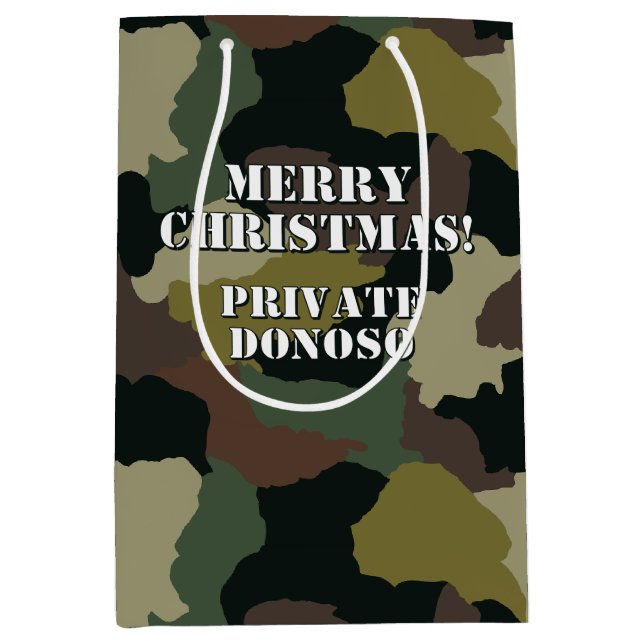 Sac Cadeau Moyen Camouflage Brown vert sur mesure Joyeux Noël (Devant)