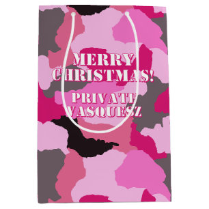 Sac Cadeau Moyen Camouflage rose Personnalisé Joyeux Noël