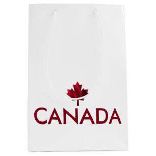 Sac Cadeau Moyen Canada avec feuille d'érable ondulée rouge