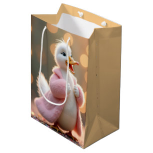 Sac Cadeau Moyen Canard d'anniversaire en fourrure rose
