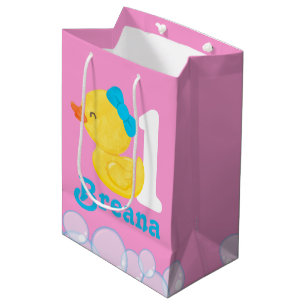 Sac Cadeau Moyen Canard en caoutchouc rose fille personnalisée Anni