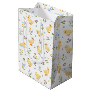 Sac Cadeau Moyen Canetons mignons et motif de fleurs sauvages