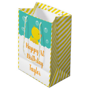 Sac Cadeau Moyen Caoutchouc Jaune et Vert Joyeux Anniversaire