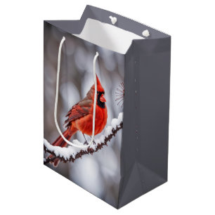Sac Cadeau Moyen Cardinal D'Anniversaire À La Branche D'Hiver