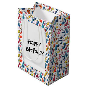 Sac Cadeau Moyen Caricature d'anniversaire Notes musicales