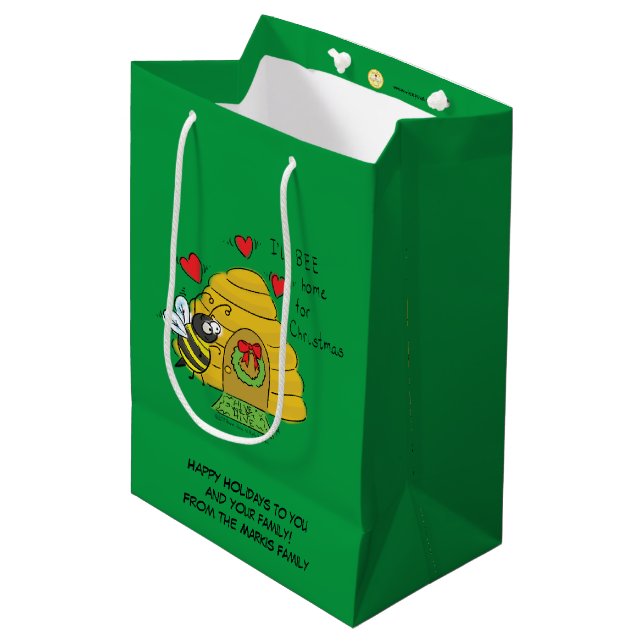 Sac Cadeau Moyen Caricature de Noël Bee Funny Holiday (Devant Angle)