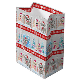 Sac Cadeau Moyen Caricatures de marionnettes moelleuses Noël neige