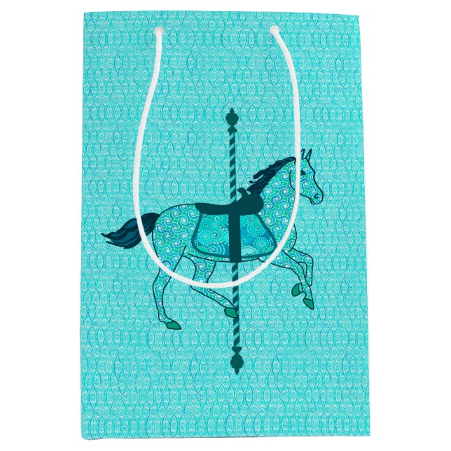 Sac Cadeau Moyen Carousel Horse - Turquoise et Aqua (Devant)