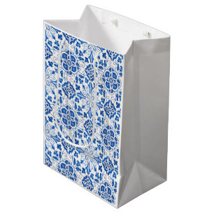 Sac Cadeau Moyen Carreaux Portugais Floral Bleu Méditerranéen