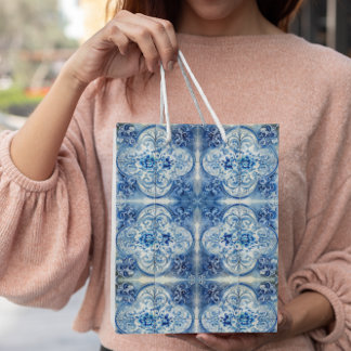 Sac Cadeau Moyen Carrelage antique en bleu Delft