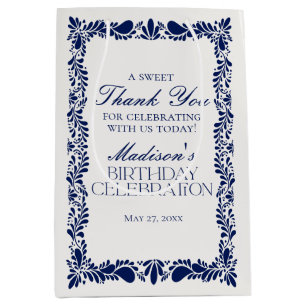 Sac Cadeau Moyen Carrelage Talavera bleu Mexicaine Fête Anniversair