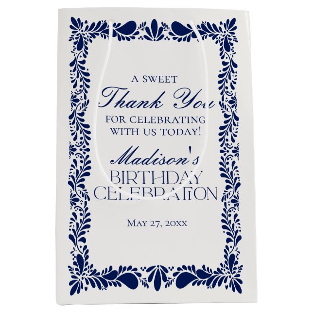 Sac Cadeau Moyen Carrelage Talavera bleu Mexicaine Fête Anniversair (Devant)