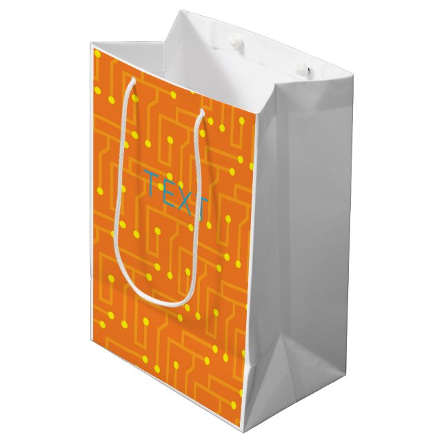 Sac Cadeau Moyen Carte de circuit orange Jaune TEXTE moderne (Devant Angle)