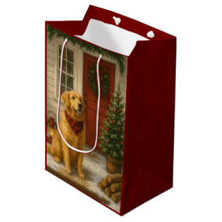 Sac Cadeau Moyen Carte de Noël Golden Retriever