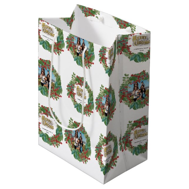 Sac Cadeau Moyen Carte de Noël Joyeux Joyeux Joyeux (Devant Angle)